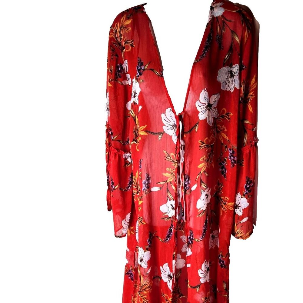 Band Of Gypsies Women's Size Medium Red Floral Kimono